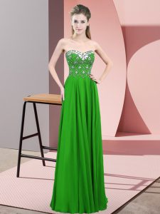 New Style Green Chiffon Zipper Dress for Prom Sleeveless Floor Length Beading