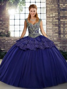 Discount Purple Lace Up Straps Beading and Appliques Sweet 16 Dresses Tulle Sleeveless
