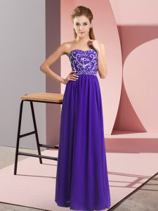 Customized Sweetheart Sleeveless Evening Outfits Floor Length Beading Purple Chiffon