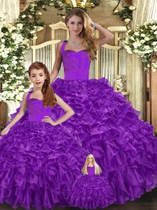 Purple Sleeveless Ruffles Floor Length Sweet 16 Quinceanera Dress