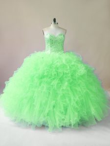 Glittering Sleeveless Floor Length Beading and Ruffles Lace Up Sweet 16 Dress