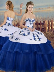 Royal Blue Tulle Lace Up Sweetheart Sleeveless Floor Length Sweet 16 Dresses Embroidery