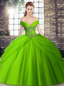 Sleeveless Brush Train Beading and Pick Ups Lace Up 15 Quinceanera Dress