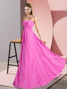 Rose Pink Lace Up Sweetheart Ruching Formal Evening Gowns Chiffon Sleeveless
