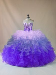 Attractive Multi-color Ball Gowns Beading and Ruffles Ball Gown Prom Dress Lace Up Organza Sleeveless Floor Length