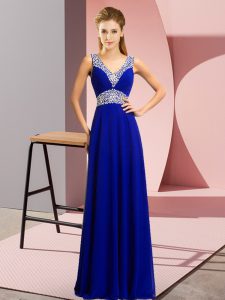 Classical Blue Sleeveless Chiffon Lace Up for Prom and Party