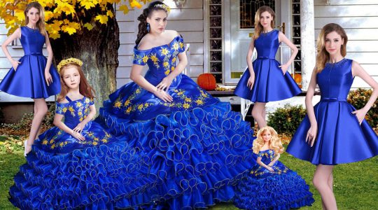 Great Royal Blue Lace Up Quinceanera Gowns Embroidery and Ruffles Sleeveless