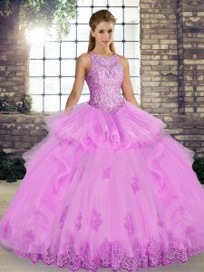 Super Floor Length Ball Gowns Sleeveless Lilac Quinceanera Gowns Lace Up