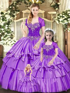 Lavender Sleeveless Organza and Taffeta Lace Up Sweet 16 Dresses for Military Ball and Sweet 16 and Quinceanera