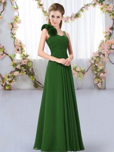 Inexpensive Floor Length Lace Up Quinceanera Court of Honor Dress Dark Green for Wedding Party with Hand Made Flower