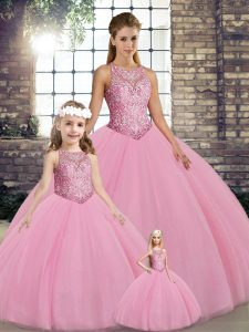 Simple Floor Length Ball Gowns Sleeveless Pink Sweet 16 Quinceanera Dress Lace Up