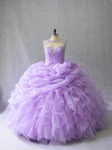 Simple Ball Gowns Sleeveless Lavender Quinceanera Dresses Brush Train Lace Up