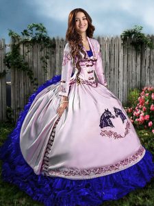 Colorful Blue And White Sleeveless Satin Lace Up Quinceanera Dresses for Sweet 16 and Quinceanera
