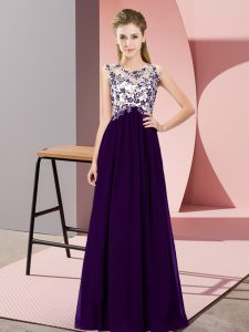 High Class Sleeveless Chiffon Floor Length Zipper Quinceanera Dama Dress in Purple with Beading and Appliques