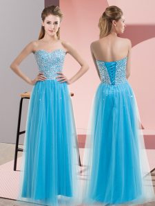 Unique Baby Blue Sweetheart Neckline Beading Prom Dress Sleeveless Lace Up
