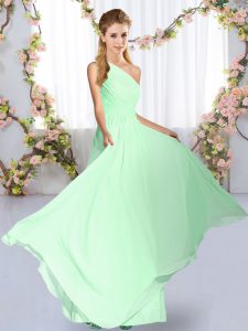 Top Selling Sleeveless Chiffon Floor Length Lace Up Dama Dress for Quinceanera in Apple Green with Ruching