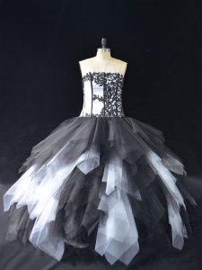 Edgy Floor Length Ball Gowns Sleeveless White And Black Quinceanera Dresses Lace Up