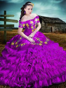 Charming Purple Lace Up Vestidos de Quinceanera Embroidery and Ruffles Sleeveless Floor Length