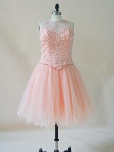 Delicate Pink Sleeveless Beading Mini Length Homecoming Dress