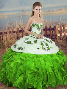 Extravagant Green Sweetheart Lace Up Embroidery and Ruffles and Bowknot Sweet 16 Dress Sleeveless