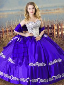 Super Satin Sleeveless Floor Length Quinceanera Dresses and Beading and Embroidery