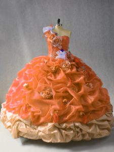 Rust Red Lace Up One Shoulder Beading and Pick Ups and Hand Made Flower Vestidos de Quinceanera Organza Sleeveless