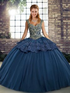 Affordable Straps Sleeveless Tulle Sweet 16 Dresses Beading and Appliques Lace Up