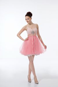 Enchanting Mini Length Zipper Homecoming Dress Baby Pink for Prom and Party with Lace and Appliques