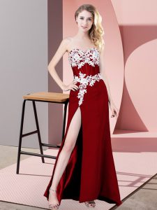 On Sale Red Zipper Prom Party Dress Lace and Appliques Sleeveless Floor Length