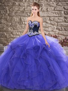 Nice Beading and Embroidery 15th Birthday Dress Purple Lace Up Sleeveless Floor Length