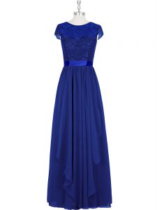 Clearance Chiffon Scoop Cap Sleeves Zipper Lace Dress for Prom in Royal Blue