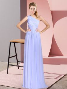 Sleeveless Floor Length Ruching Lace Up Prom Party Dress with Baby Blue
