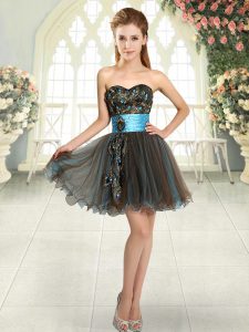 Perfect Brown A-line Tulle Sweetheart Sleeveless Beading and Appliques Mini Length Lace Up Prom Dresses