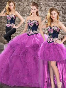 Best Tulle Sweetheart Sleeveless Lace Up Beading and Embroidery Quinceanera Dress in Purple