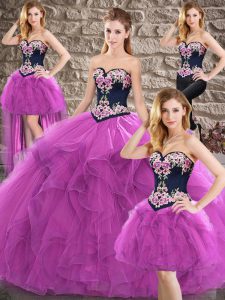 Exquisite Purple Tulle Lace Up Sweet 16 Dresses Sleeveless Floor Length Beading and Embroidery