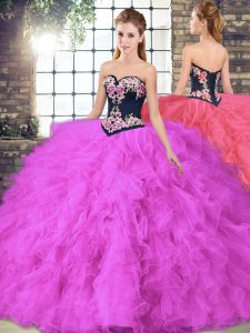 Best Fuchsia Sleeveless Tulle Lace Up Sweet 16 Dress for Sweet 16 and Quinceanera