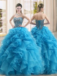 Beading and Ruffles Sweet 16 Dresses Baby Blue Lace Up Sleeveless Floor Length