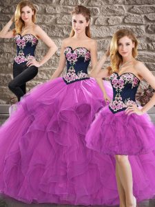 Modern Purple Sweetheart Neckline Beading and Embroidery Vestidos de Quinceanera Sleeveless Lace Up
