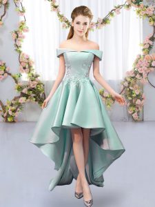 Top Selling Sleeveless High Low Appliques Lace Up Quinceanera Court Dresses with Apple Green