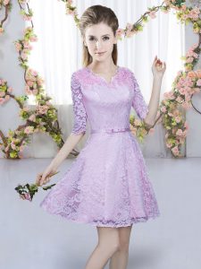 Perfect Mini Length Lavender Dama Dress for Quinceanera V-neck Half Sleeves Zipper