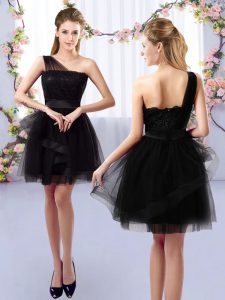 Fine Black Sleeveless Mini Length Lace Side Zipper Quinceanera Court Dresses