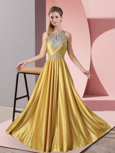 Elegant Gold Sleeveless Satin Lace Up for Prom and Party