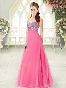 Custom Designed Hot Pink Sleeveless Beading Floor Length