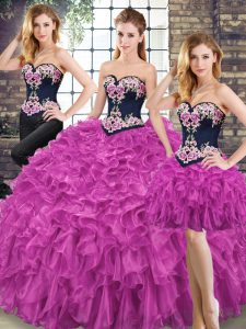 Spectacular Sweetheart Sleeveless Lace Up Sweet 16 Dresses Fuchsia Organza