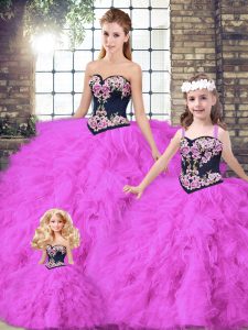 Floor Length Ball Gowns Sleeveless Fuchsia Sweet 16 Quinceanera Dress Lace Up