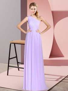 Clearance Lavender One Shoulder Lace Up Ruching Dress for Prom Sleeveless