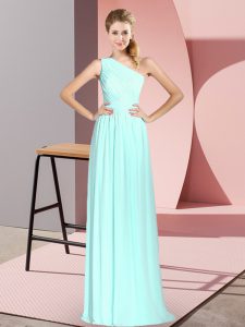 Apple Green Prom Party Dress Prom and Party with Ruching One Shoulder Sleeveless Lace Up