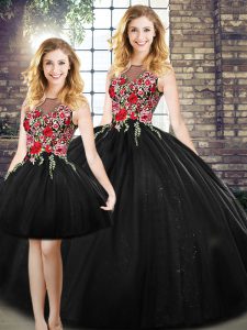 Lovely Black Sleeveless Tulle Zipper Sweet 16 Dress for Military Ball and Sweet 16 and Quinceanera