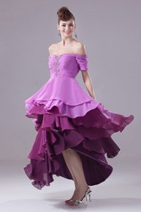 Off The Shoulder High-low Prom Dress with Ruffled Layers