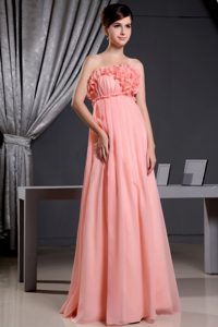 Cheap Watermelon Elegant Prom Dress With Hand Made Flowers